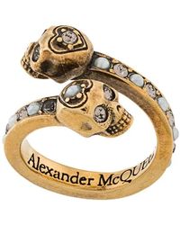 Alexander McQueen - Goldener skull wrap-around ring mit perlen und swarovski kristallen - Lyst