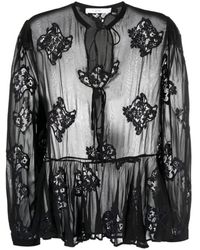 IRO - Blusa negra con detalle de encaje y tela semi-transparente - Lyst