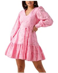 SELECTED - Kleedjes ,Roze ,Mini-Jurk Met V-Hals Voor De Zomer - Lyst