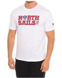 North Sails - Tops ,Wit ,Katoen T-Shirt Met Korte Mouwen En Geribbelde Hals - Lyst