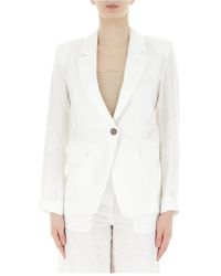 Marella - Blazer bianco in lino donna dritto - Lyst