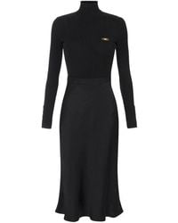 Elisabetta Franchi - Kleid Aus Geripptem Strick Und Satin Mit Tasche - Lyst