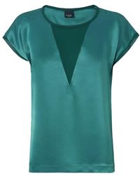 Pinko - Overhemden ,Groen ,Satijn Satijnen En Georgette T-Shirt Blouse - Lyst