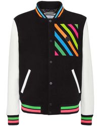 Philipp Plein - Jassen ,Zwart ,Wol Wool And Nappa Varsity Jacket - Lyst