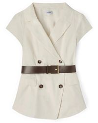 mötivi - Jassen ,Wit ,Katoen Double-Breasted Blazer Met Korte Mouwen - Lyst