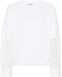 Brunello Cucinelli - Weiße pullover für männer,weiße baumwollpullover mit organza-ärmeln - Lyst