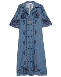 Zimmermann - Aster Geborduurde Midi-Jurk Met Geschulpte Zoom - Lyst