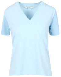 Mauro Grifoni - T-shirt in cotone a maniche corte blu chiaro con scollo a v - Lyst