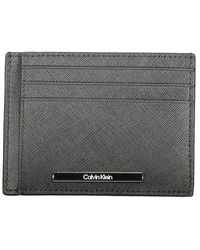 Calvin Klein - Zwarte Leren Portemonnee Met Kaarthouder - Lyst