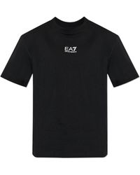 EA7 - Tops ,Zwart ,Katoen Cotton Jersey T-Shirt Met Logo - Lyst