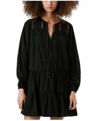 Pepe Jeans - Schwarzes Kleid Mit Gerüschtem Rock - Lyst