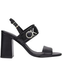 Calvin Klein - Sandalias de tacón bloque de cuero negro - Lyst