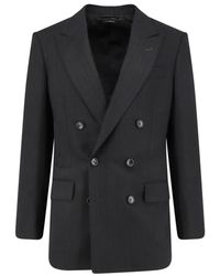Tom Ford - Jassen ,Zwart ,Wol Gestreepte Double-Breasted Blazer - Lyst