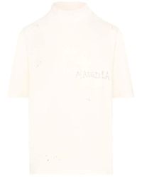 Maison Margiela - S t-shirt mit logo-print und farbspritzer-detail - Lyst