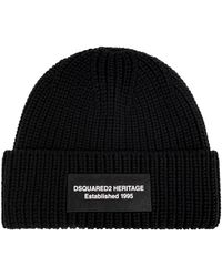 DSquared² - Accessoires ,Zwart ,Wol Logo Patch Muts - Lyst