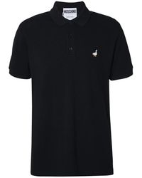 Moschino - Tops ,Zwart ,Katoen Cotton Piquet Polo Gans Borduurwerk - Lyst