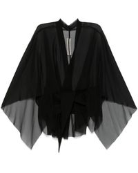 Rick Owens - Zwarte Zijden Chiffon V-Hals Jas - Lyst