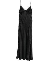 Alberta Ferretti - Kleedjes ,Zwart ,Satijn Satijnen Jurk Met V-Hals En Maxi-Lengte - Lyst