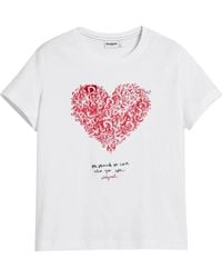 Desigual - Tops ,Wit ,Katoen Bedrukt T-Shirt Van Katoen Met Ronde Hals En Korte Mouwen - Lyst