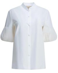 Valentino - Overhemden ,Wit ,Katoen Shirt Met Opgestikte Mouwen En Bandkraag - Lyst