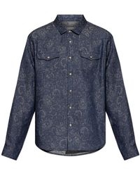 Etro - Jacquard Denim Overhemd Van Katoen En Linnen Met Bladerrijk Paisley Motief - Lyst