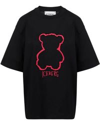 Iceberg - Rosa baumwoll-jersey-t-shirt mit bärenprint - Lyst