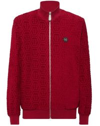 Philipp Plein - Hoodies & Sweatvesten ,Rood ,Katoen Jacquard Tracksuit Jacket Monogram - Lyst