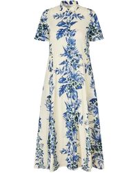 Lolly's Laundry - Kleedjes ,Veelkleurig ,Katoen Blauwe Maxi Jurk Met Korte Mouwen - Lyst