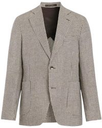 Oscar Jacobson - Ferry Regular Fit Hør Pepita Blazer - Lyst