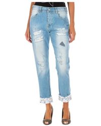 Met - Jeans ,Blauw ,Katoen Jeans Rechte Snit En Versleten Effect - Lyst