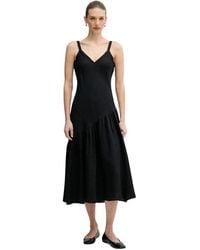 DKNY - Jurk Met V-Hals En Ruches, Midi - Lyst