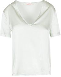 Jucca - Overhemden ,Grijs ,Satijn Zijden V-Hals T-Shirt - Lyst