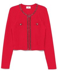 Elisabetta Franchi - Karmesinroter herringbone sweater mit reißverschluss - Lyst