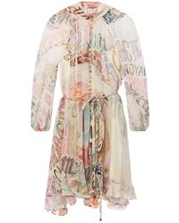 Zimmermann Patterned Dress With Band Collar - Naturel