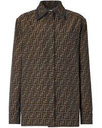 Fendi - Overhemden ,Bruin ,Katoen Ff Canvas Jacket - Lyst
