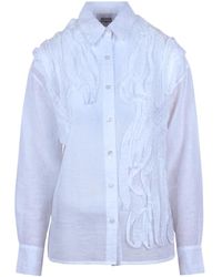 Alpha Studio - Overhemden ,Wit ,Katoen Camicia Voile Con Ruches - Lyst