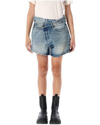 R13 - Blauwe Crossover Denim Shorts Distressed Finish - Lyst