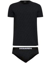 DSquared² - Ondergoed ,Zwart ,Tweed Logo-Print T-Shirt En Broekjes Set - Lyst