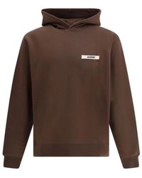 Jacquemus - Hoodies & Sweatvesten ,Bruin ,Katoen Hoodie Met Logo Patch - Lyst