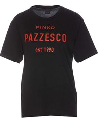 Pinko - Tops ,Zwart ,Katoen Zwarte T-Shirts En Polos Met Print - Lyst