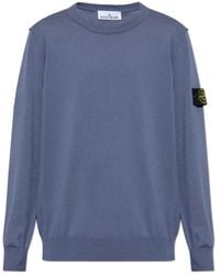 Stone Island - Truien & Vesten ,Blauw ,Katoen Trui Met Ronde Hals - Lyst