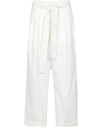 MSGM - Witte Katoenen Wijde Pijp Broek - Lyst