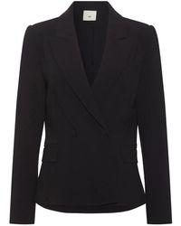 Heartmade - Jassen ,Zwart ,Polyester Zwarte Blazer Met V-Hals En Klepzakken - Lyst