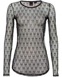 Pinko - Tops ,Zwart ,Jacquard Kanten Top Met Lange Mouwen - Lyst