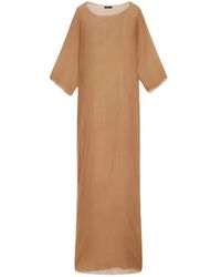 Cortana - Kleedjes ,Bruin ,Chiffon Zijde Bronzen Lange Jurk Met Zijsplit - Lyst