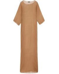 Cortana - Kleedjes ,Bruin ,Chiffon Zijde Bronzen Lange Jurk Met Zijsplit - Lyst