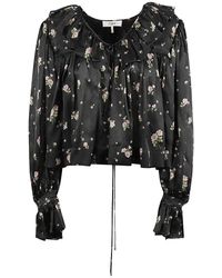 Chloé - Overhemden ,Zwart ,V-Hals Maxi Geplooide Top Met Ruches - Lyst