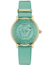 Versace - Medusa alchemy oro verde orologio in pelle - Lyst