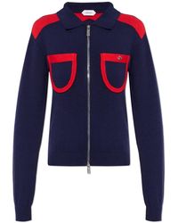 Versace - Truien & Vesten ,Blauw ,Katoen Cotton Knit Zip Cardigan - Lyst