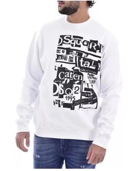 DSquared² - Hoodies & Sweatvesten ,Wit ,Katoen Witte Sweatshirt Met Bedrukt Logo - Lyst